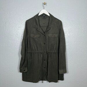Torrid Women Plus Size 1 Olive Green Suede Shacket Jacket Button Down Utility